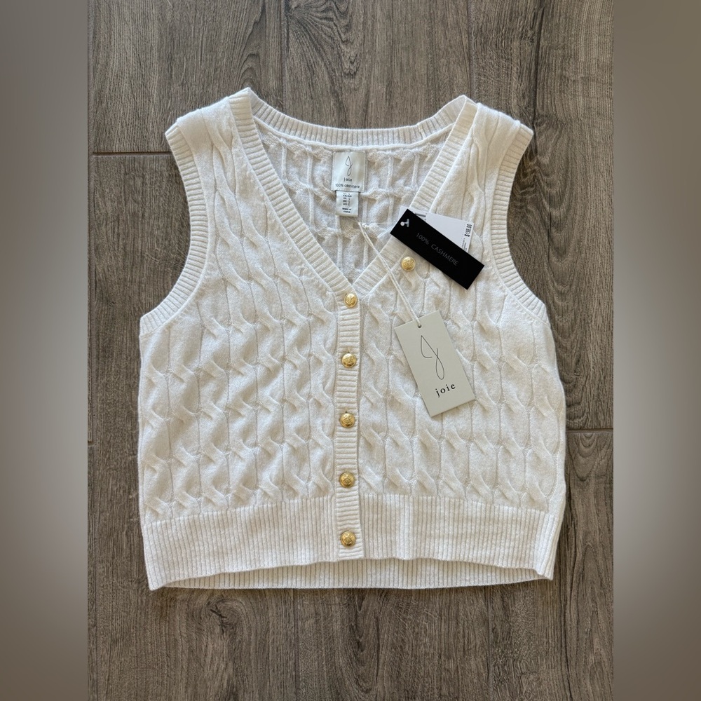 Joie Cream Cable Knit Sleeveless Button-Front Vest